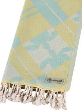 Sand Cloud Turtle Plaid Towel Yellow Green Save the Fishes New!